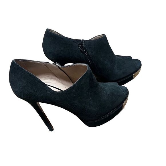 Charles David Vivacious Platform Stiletto Black Suede Bootie Gold Detail Size 8. - Picture 6 of 8